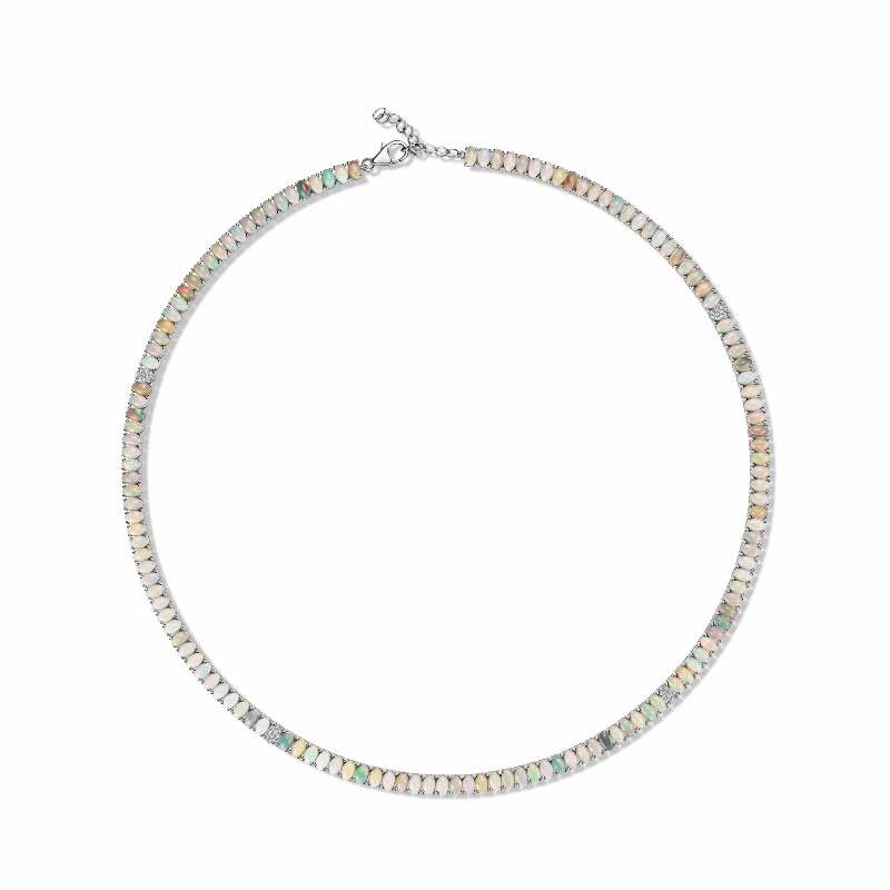 Sterling Silver Opal Tennis Necklace